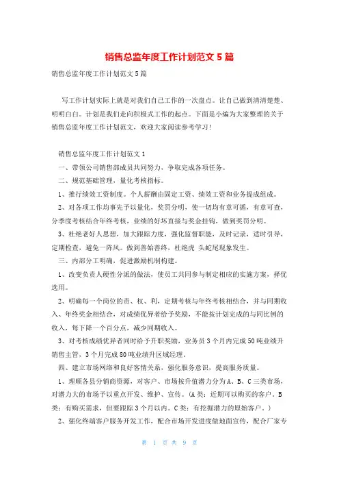 销售总监年度工作计划范文5篇