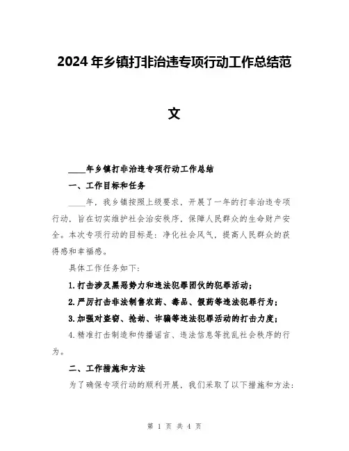 2024年乡镇打非治违专项行动工作总结范文