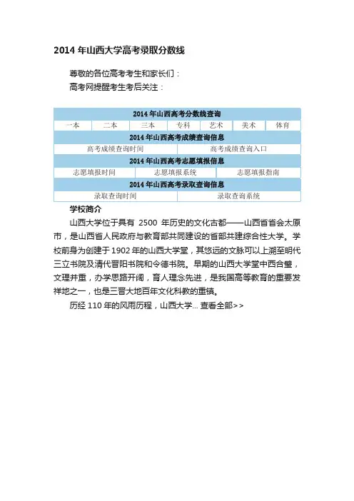 2014年山西大学高考录取分数线