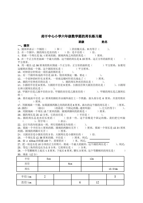 (完整word版)六年级数学圆的周长练习题