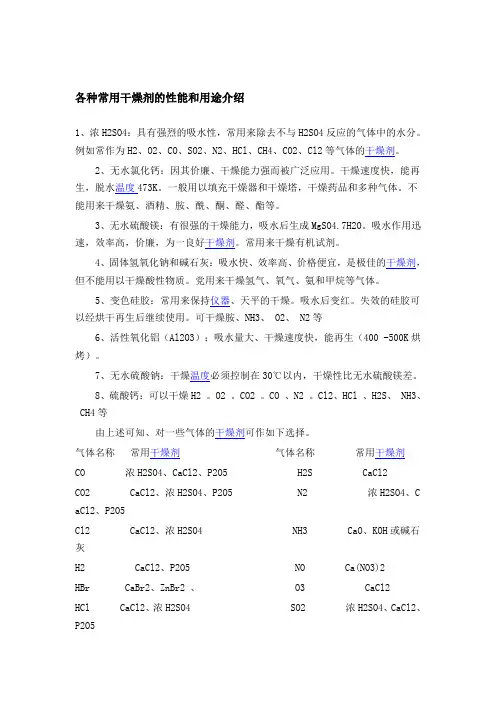 各种常用干燥剂的性能和用途介绍