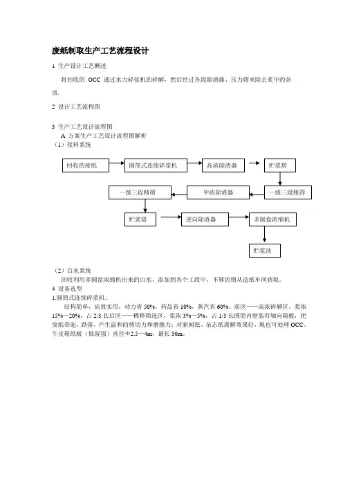 废纸制取生产工艺流程设计