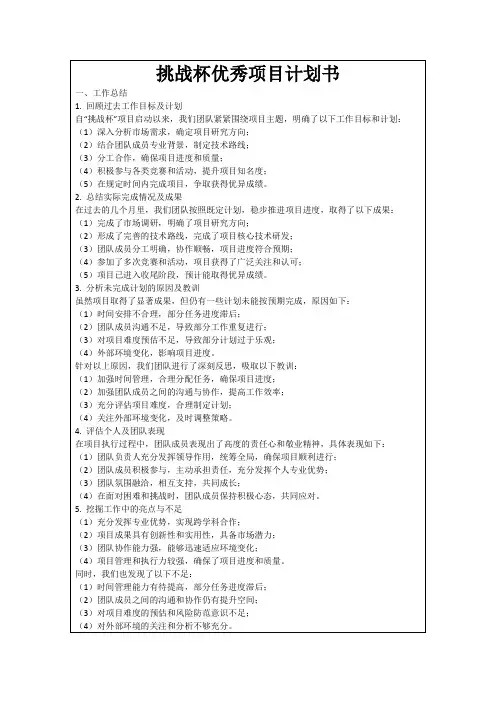 挑战杯优秀项目计划书