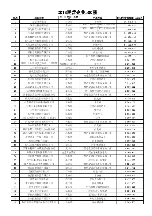 2013中国民营企业500强