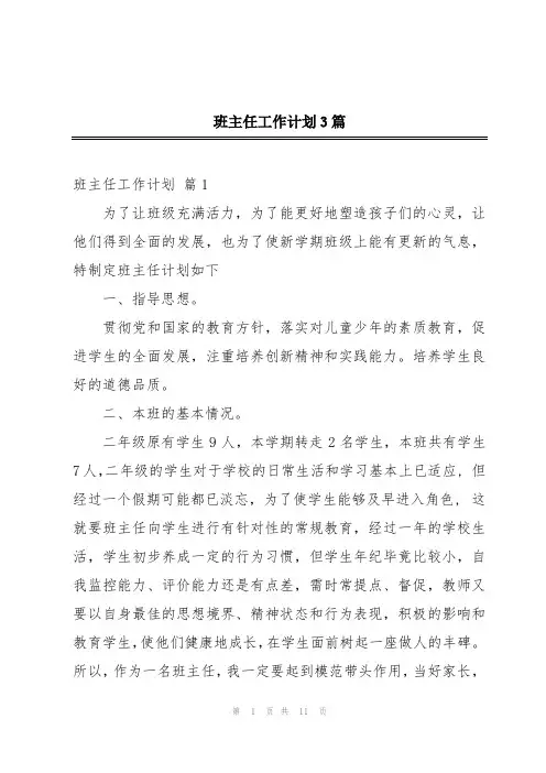 班主任工作计划3篇