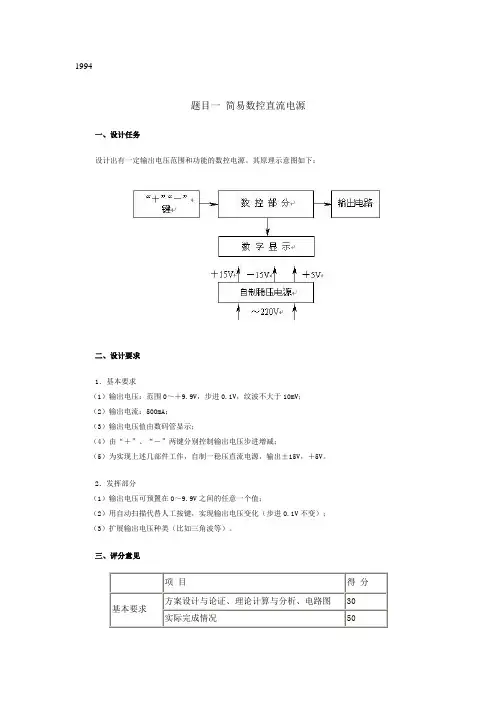 历年电子设计大赛电源类题目汇总.doc