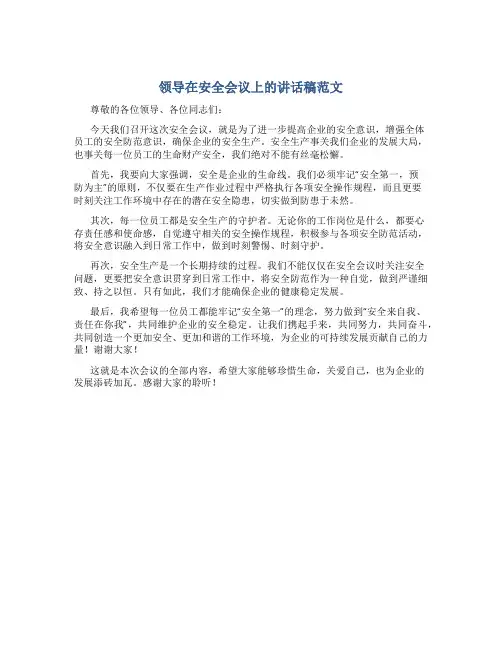 领导在安全会议上的讲话稿范文
