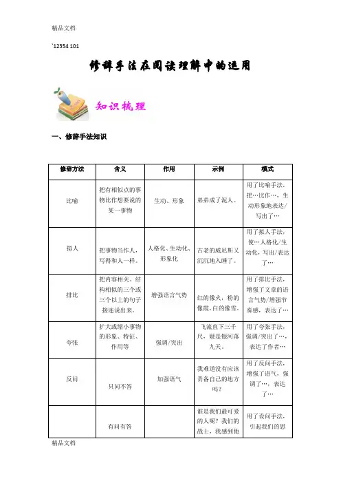 修辞手法在阅读理解中的运用学习资料