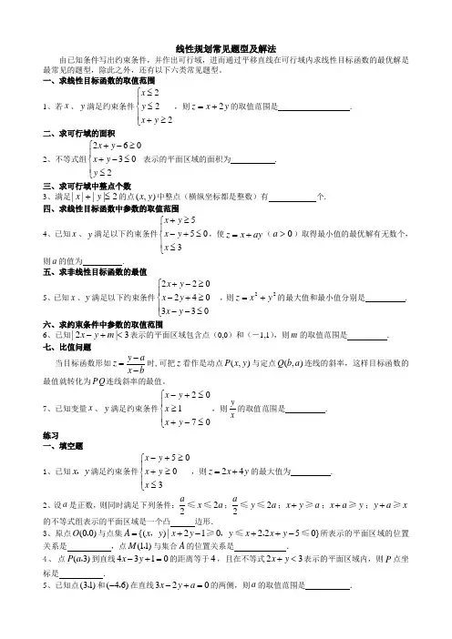 线性规划常见题型及解法