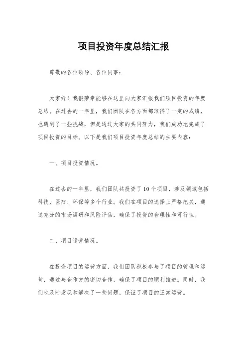 项目投资年度总结汇报