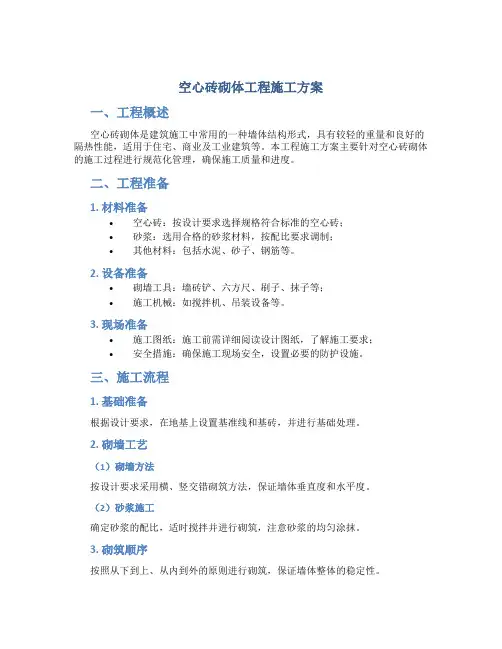 空心砖砌体工程施工方案