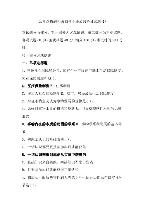公开选拔副科级领导干部公共科目考试试题