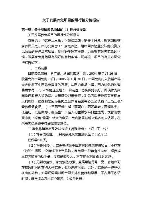 关于发展养兔项目的可行性分析报告