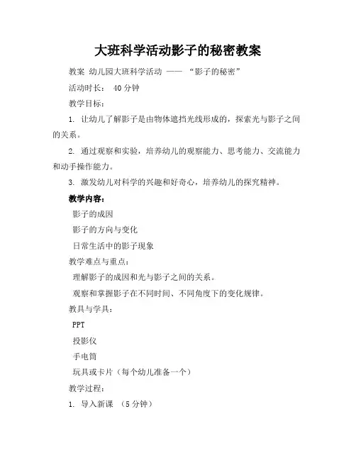 大班科学活动影子的秘密教案