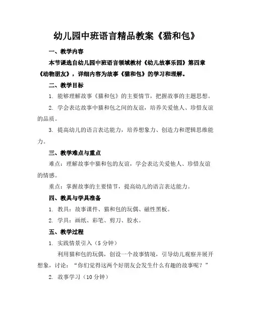 幼儿园中班语言精品教案《猫和包》