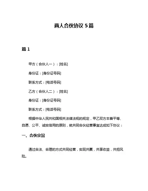 两人合伙协议5篇