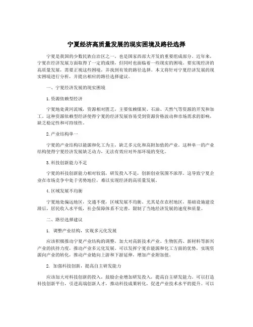 宁夏经济高质量发展的现实困境及路径选择