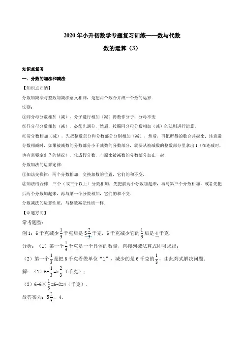 2020年小升初数学专题复习训练—数与代数：数的运算(3)(知识点总结+同步测试)