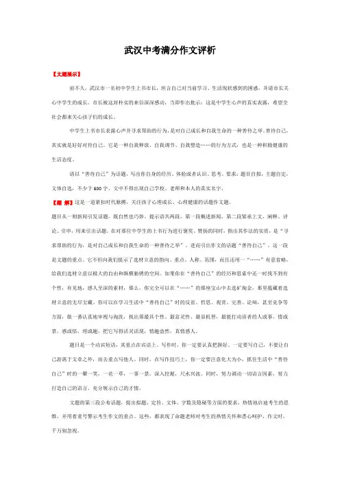 武汉中考满分作文评析
