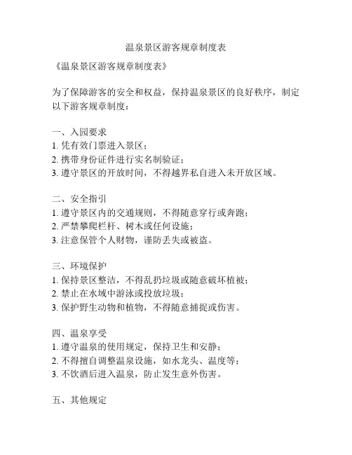 温泉景区游客规章制度表