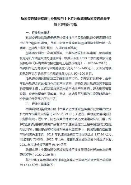 轨道交通减振降噪行业规模与上下游分析城市轨道交通是最主要下游应用市场