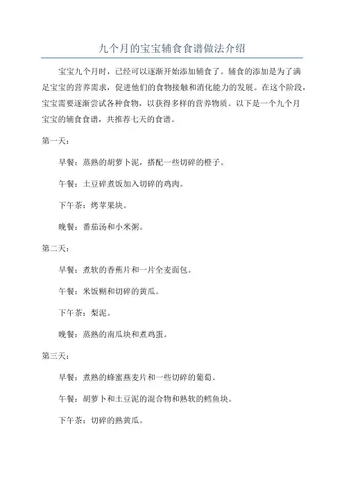九个月的宝宝辅食食谱做法介绍
