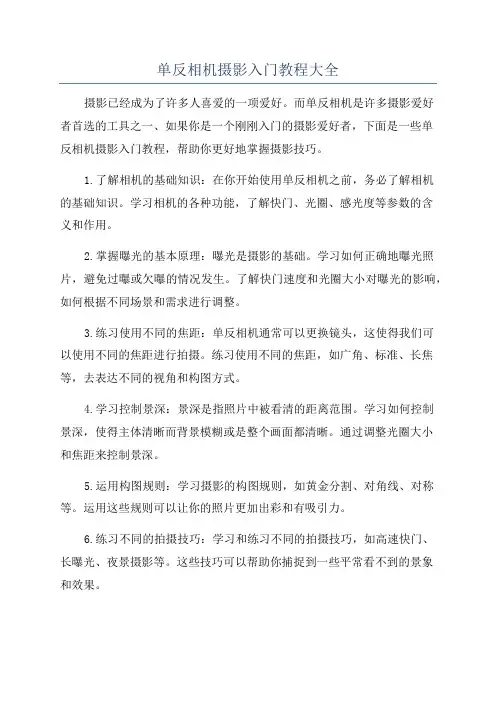 单反相机摄影入门教程大全