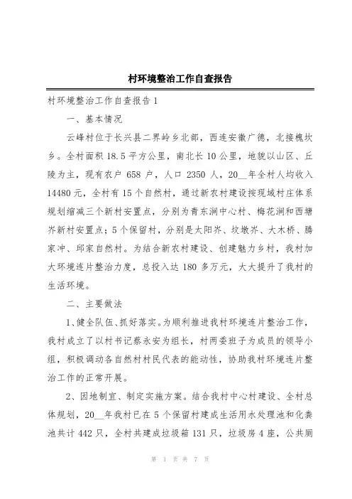 村环境整治工作自查报告