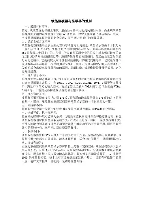液晶监视器与显示器的差别