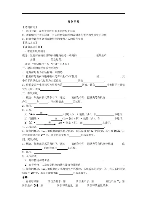 高二生物-呼吸作用导学案Word版