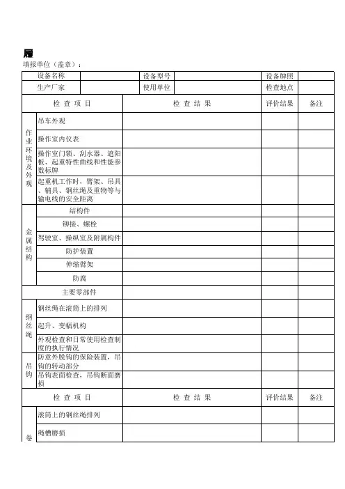 履带式起重机械安全检查表(月检)