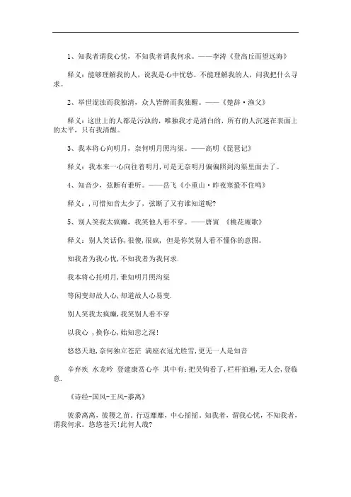 最新表达别人不懂自己感受的诗句3篇精选