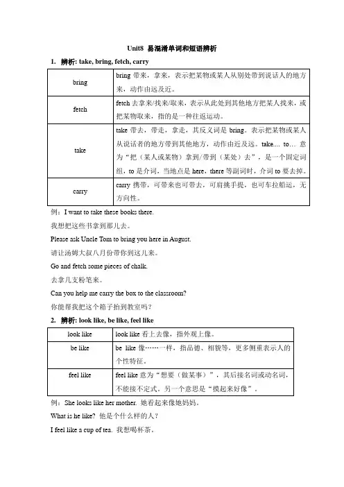 人教版英语八年级下册Unit8 易混淆单词和短语辨析