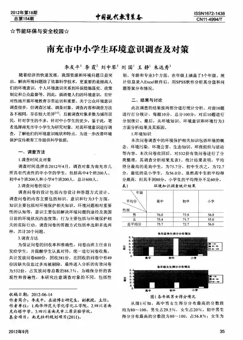 南充市中小学生环境意识调查及对策
