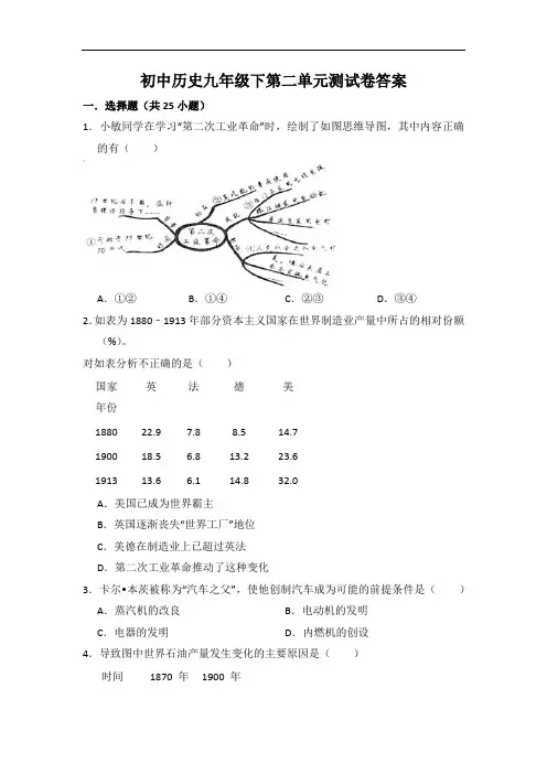 人教版九年级下册历史第二单元测试卷(附答案)
