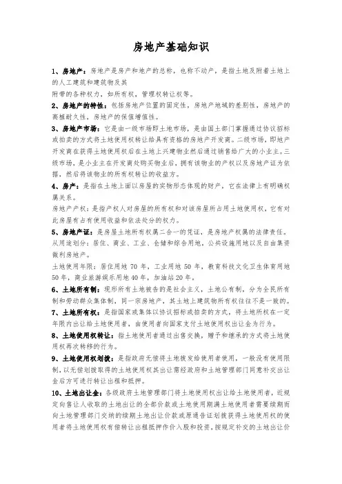 房地产基础知识名词解释