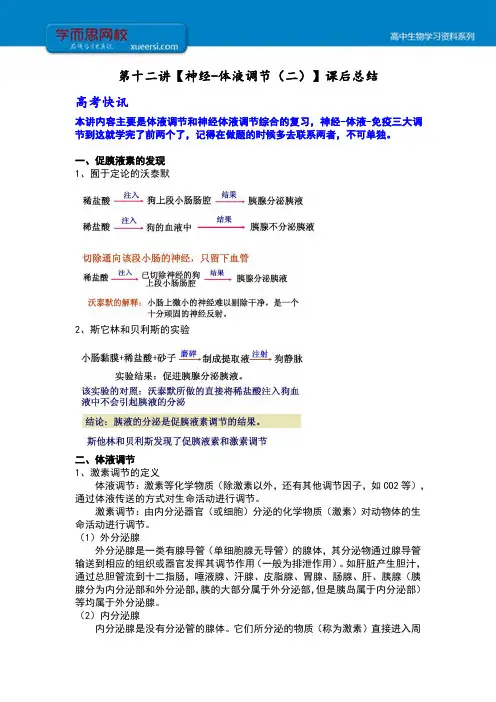 11422-高三生物-MBA-【高三】秋季第十二讲神经-体液调节(二)课后总结