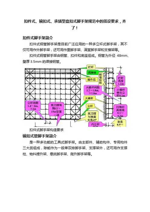 扣件式、碗扣式、承插型盘扣式脚手架规范中的搭设要求,齐了!