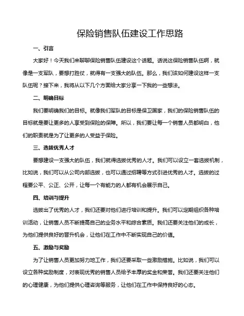 保险销售队伍建设工作思路