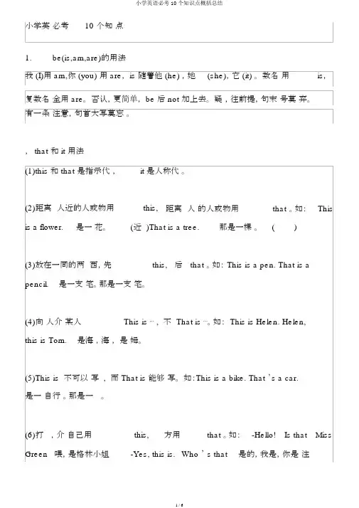 小学英语必考10个知识点归纳总结