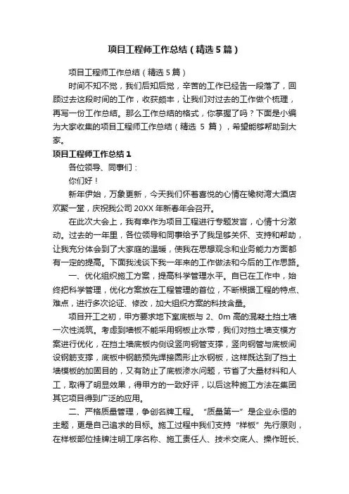 项目工程师工作总结（精选5篇）
