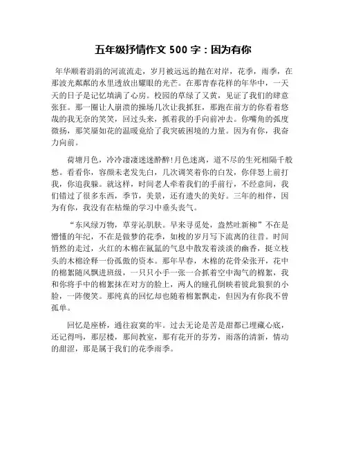 五年级抒情作文500字：因为有你