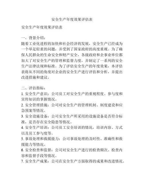 安全生产年度效果评估表