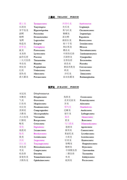 恐龙英文对照