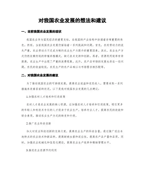 对我国农业发展的想法和建议