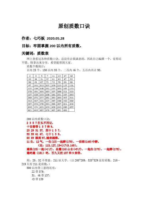 200以内质数口诀
