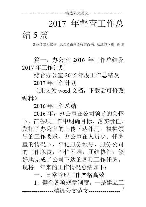 2017年督查工作总结5篇