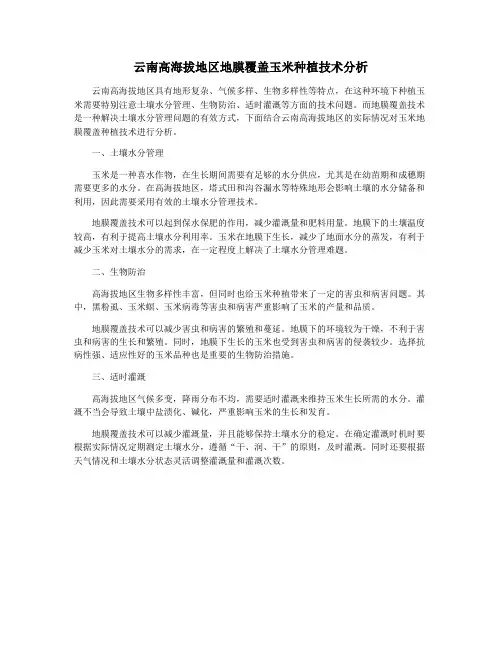 云南高海拔地区地膜覆盖玉米种植技术分析
