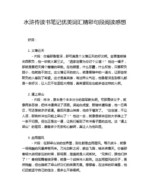 水浒传读书笔记优美词汇精彩句段阅读感想