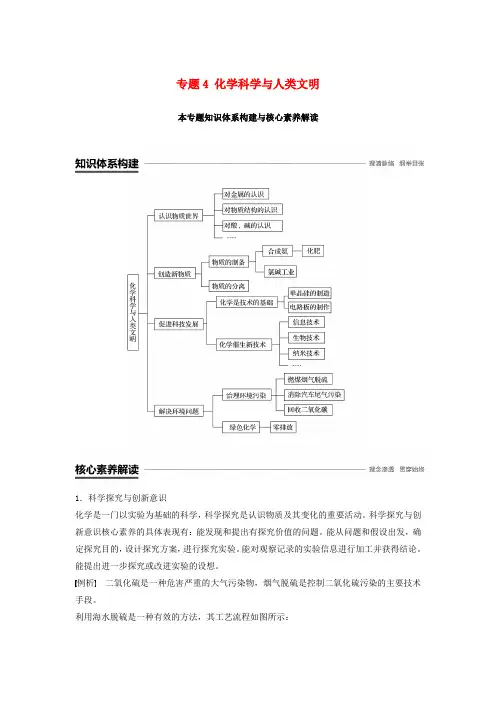 (渝冀闽)2018-2019版高中化学 专题4 化学科学与人类文明本专题知识体系构建与核心素养解